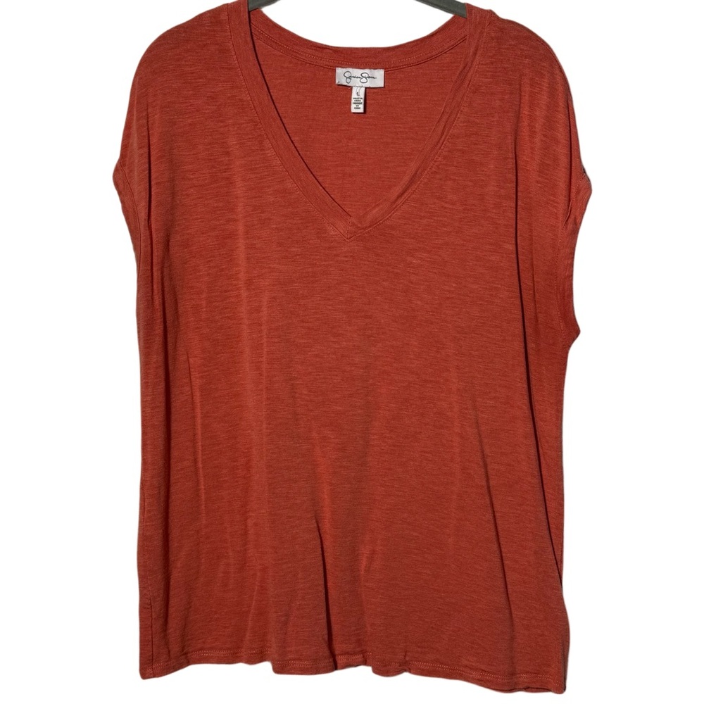 Jessica Simpson Rust V-Neck Tank Top Orange Slub Knit Relaxed Fit Large